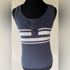 HOLLISTER Y2K Style Tank Top Navy White Block Stripes Sz L 90s Retro Nautical